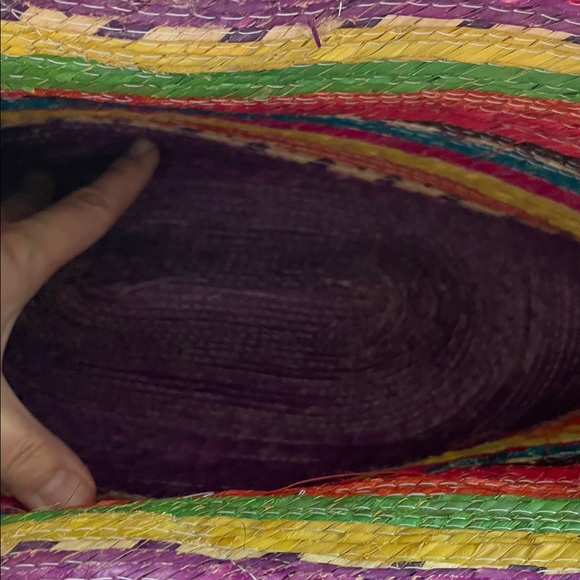 Multicolor Straw Tote Bag with Circular Handles - Picture 5 of 5